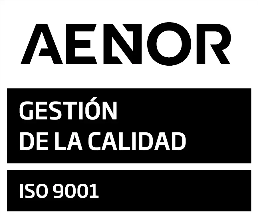 Sello oficial AENOR ISO 9001 en versión negativa